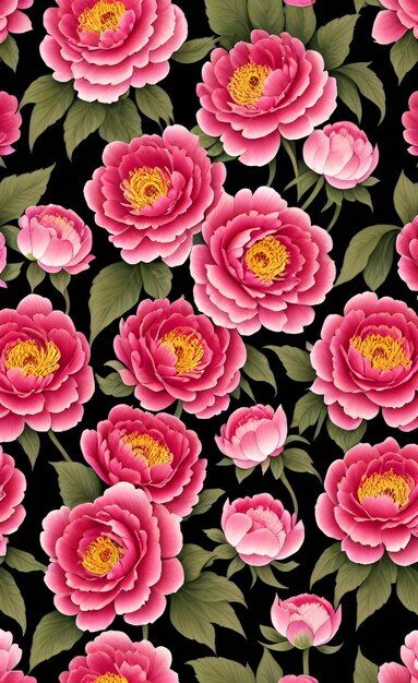 Photo the seamless pattern with flowers peony watercolor illustration hand drawn