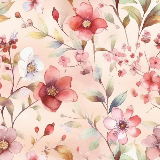 A seamless pattern with flowers on a pink background.