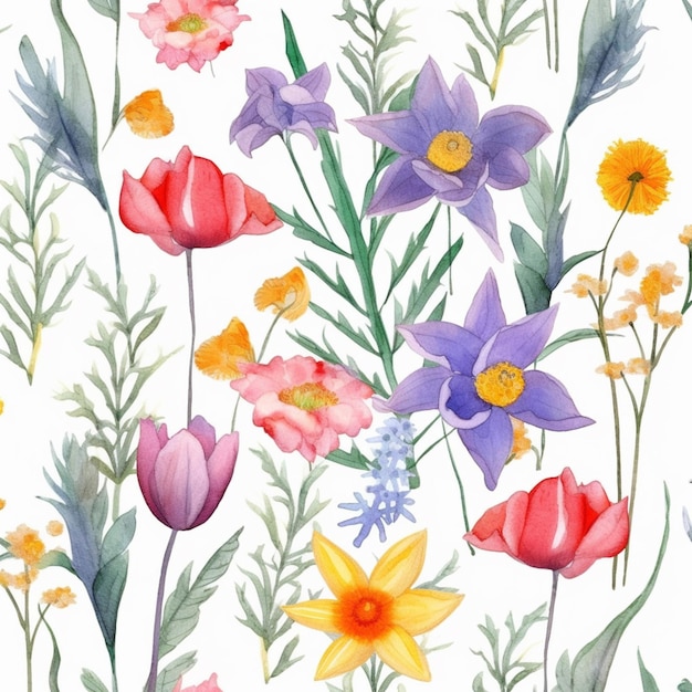 A seamless pattern with flowers and plants.