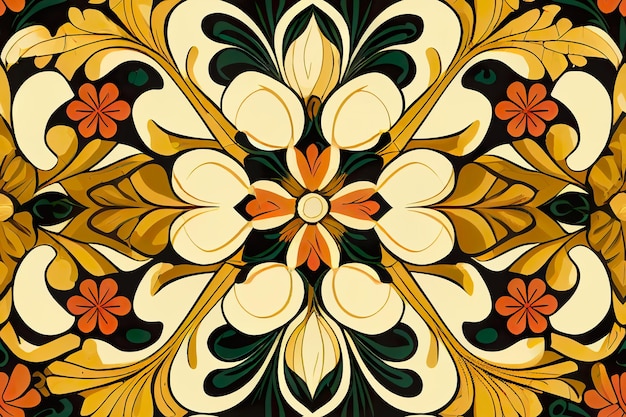 Seamless pattern with flowers in retro style Generative AI