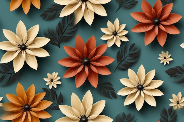 seamless pattern with flowers on a turquoise background