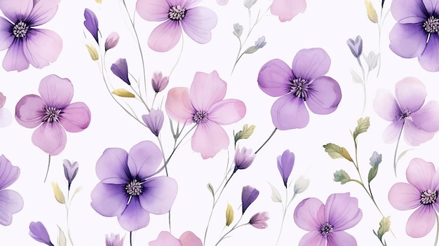 Seamless pattern with flowers watercolor spring floral background