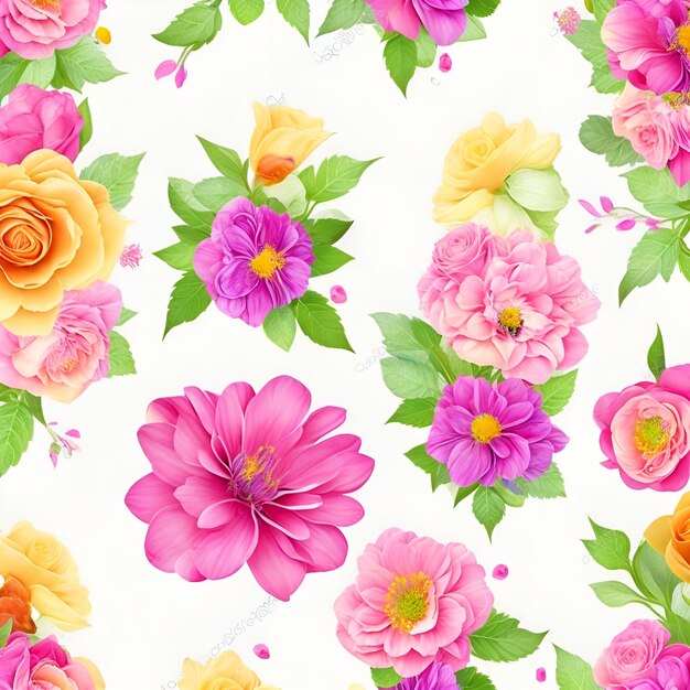 Seamless pattern with flowers on a white background