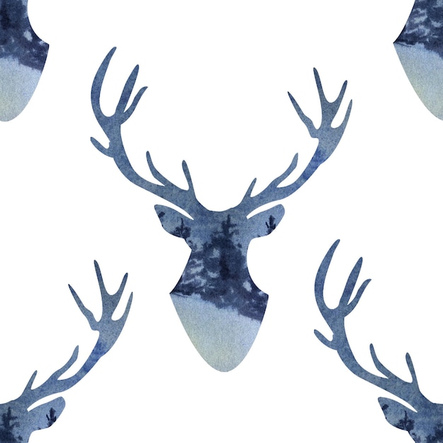 Seamless pattern with forest animals watercolor illustration on a white isolated background