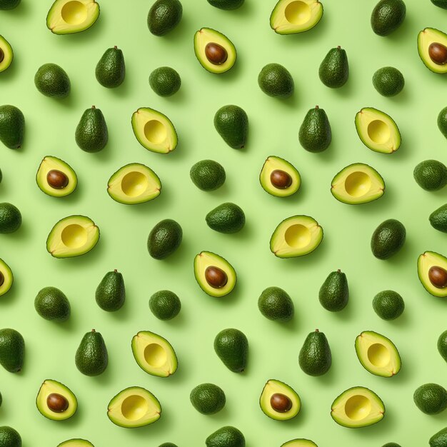 Photo seamless pattern with fresh ripe avocado