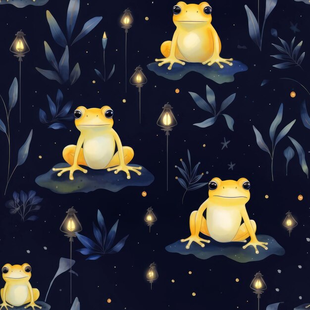 Photo a seamless pattern with frogs light yellow and dark blue wallpaper