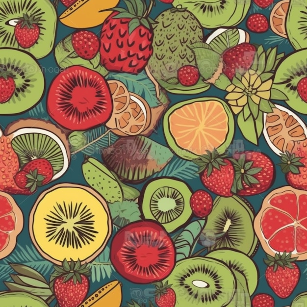 A seamless pattern with fruits and berries.