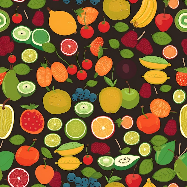 果物とのシームレスなパターン 包装紙の背景生地のデザイン 生成 AI コンテンツ