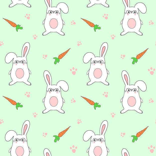 Seamless pattern with funny bunnies and carrots Design for clothing fabric and other items