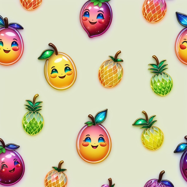 Seamless pattern with funny cartoon fruits on a light background