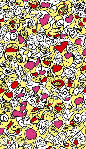 A seamless pattern with a funny face and a heart.