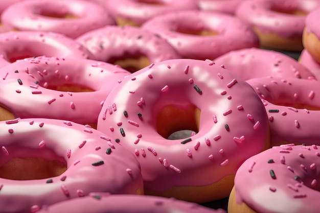 Seamless pattern with glazed donuts pink colors ai generated