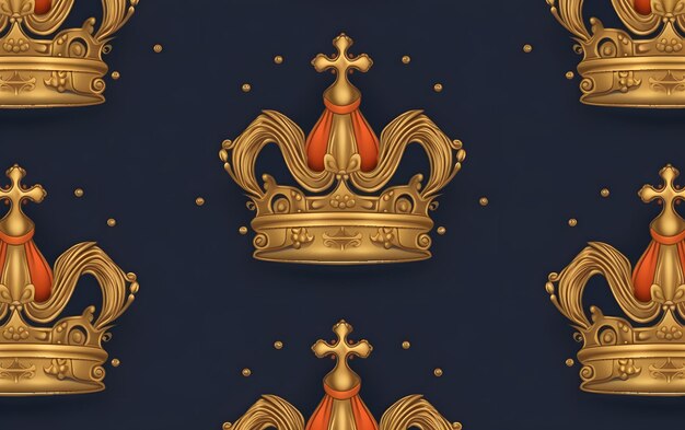 Photo a seamless pattern with gold crown on a dark blue background.