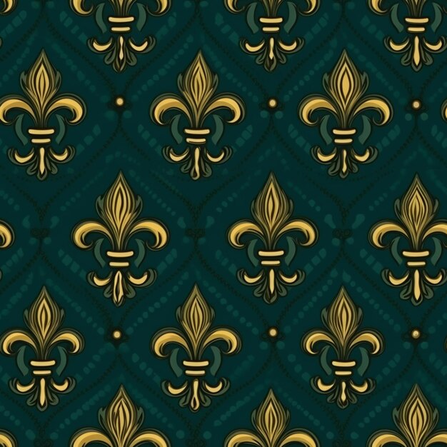 Photo a seamless pattern with gold fleurons on a blue background generative ai