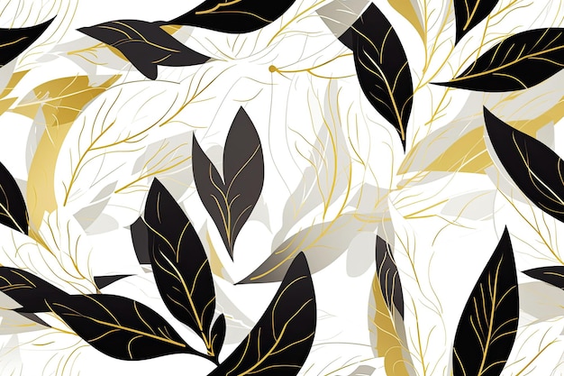 Seamless pattern with gold and silver leaves Generative AI illustration