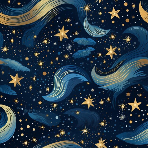 A seamless pattern with gold stars and the words " the night sky ".