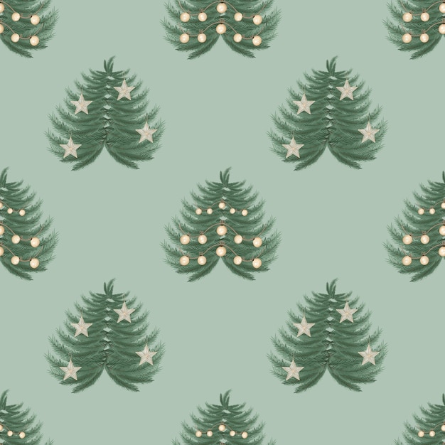 Seamless pattern with green Christmas trees