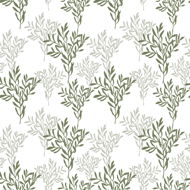 A seamless pattern with green leaves and branches.