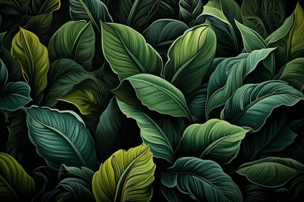 Photo seamless pattern with green leaves on a dark background