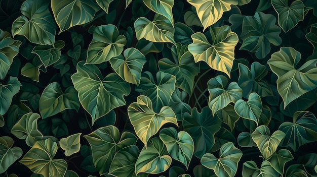 Seamless pattern with green leaves of monstera