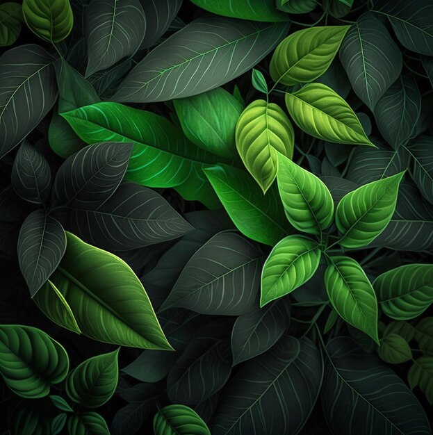 A seamless pattern with green leaves and the words " green " on the black background.