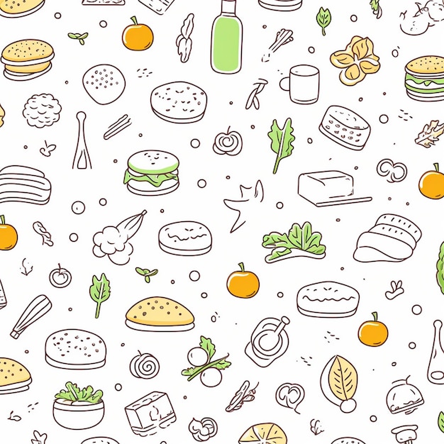 Seamless pattern with hand drawn fast food doodles