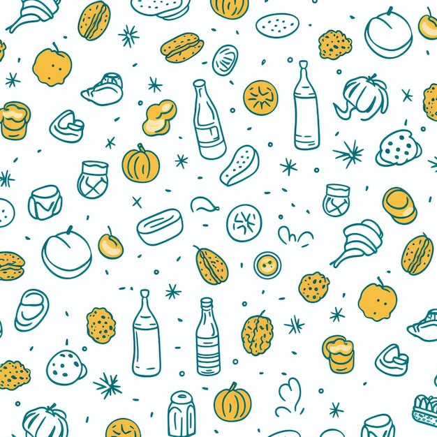 Seamless pattern with hand drawn fast food doodles