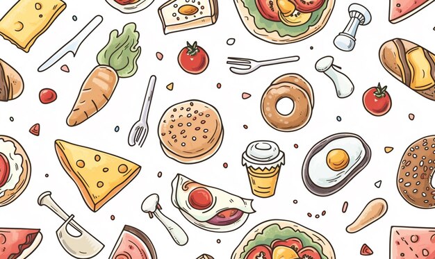 Seamless pattern with hand drawn fast food Vector illustration