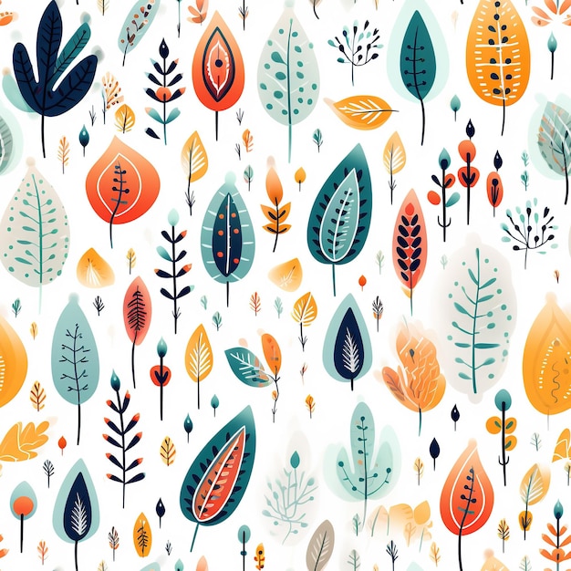 Seamless pattern with hand drawn leaves