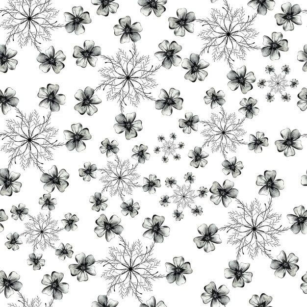 Seamless pattern with hand drawn marigold flower