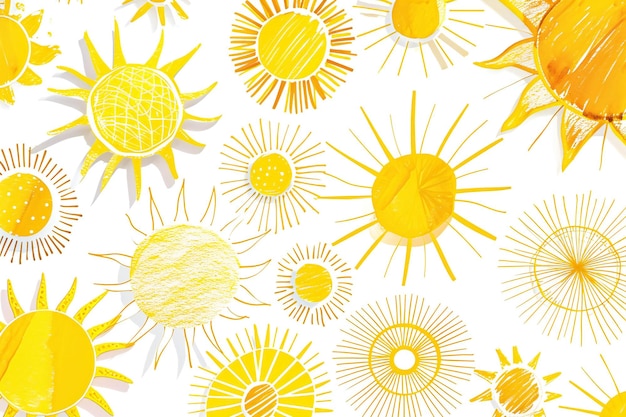 Photo seamless pattern with hand drawn suns