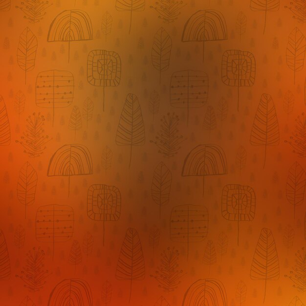 Photo seamless pattern with hand drawn trees on orange background