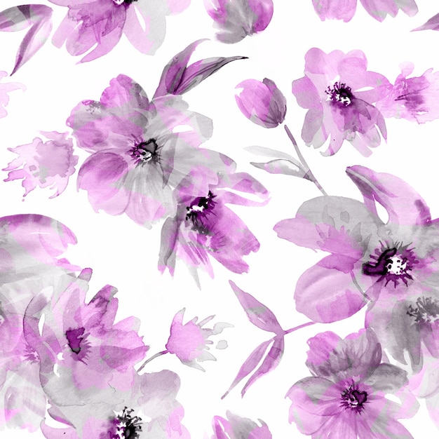 Seamless pattern with hand painted watercolor flowers