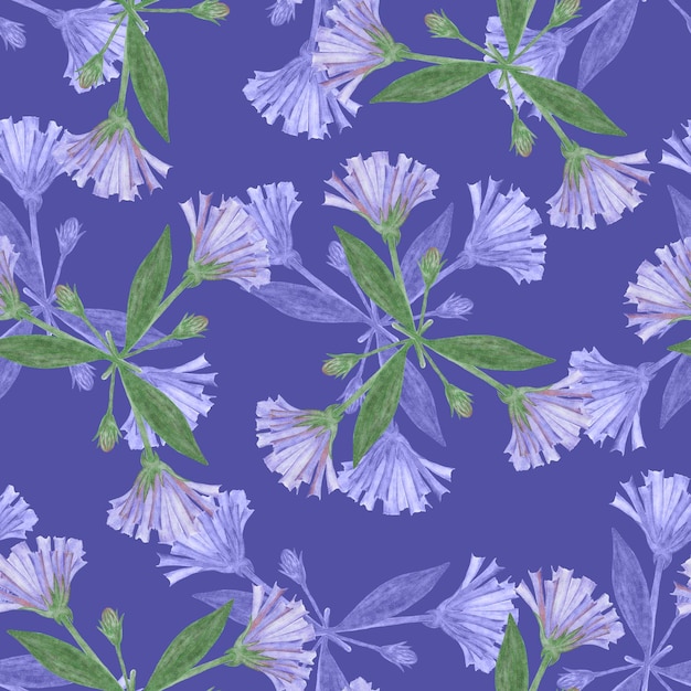 Seamless Pattern with HandDrawn Blue Flowers Blue Background with Cornflowers for Print Design Holiday Wedding and Birthday Card