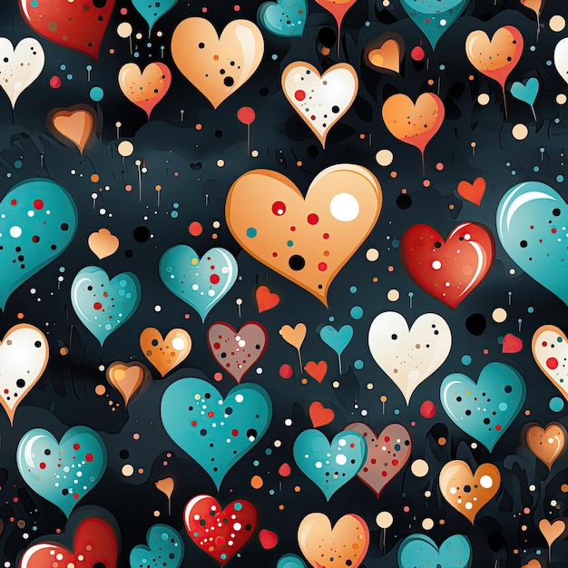 seamless pattern with hearts on a black background Festive texture for greeting card or wrapping paper with love print