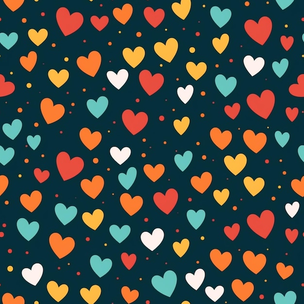 A seamless pattern with hearts on a dark background.