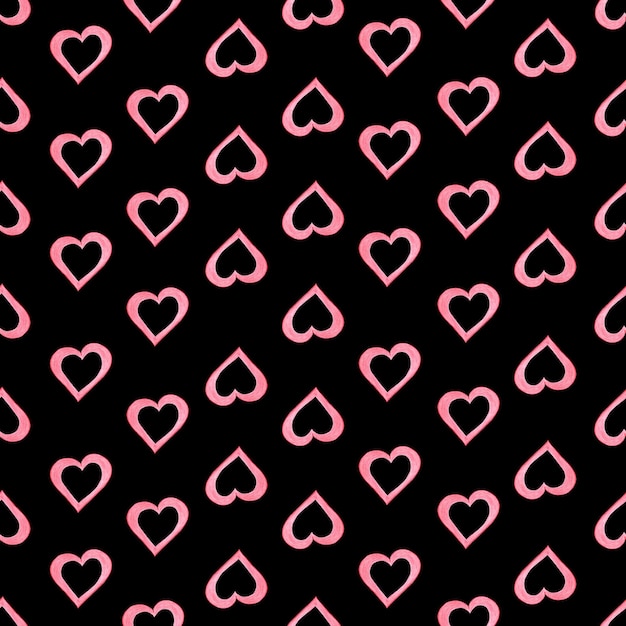 心とのシームレスなパターン手描きのバレンタイン背景黒の背景に赤いハート色鉛筆で描かれたデジタル ペーパー
