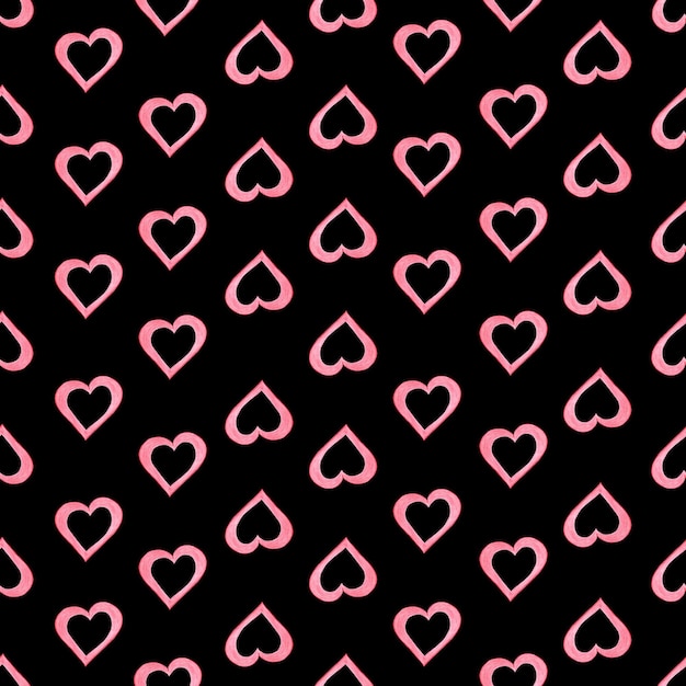 Seamless Pattern with Hearts Hand Drawn Valentines Background Red Hearts on Black Background Digital Paper Drawn by Colored Pencils