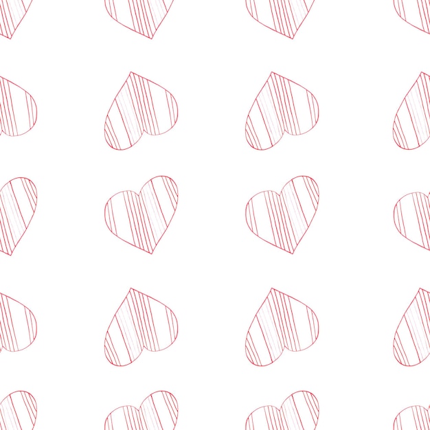 Seamless Pattern with Hearts Hand Drawn Valentines Background Red Hearts on White Background Digital Paper Drawn by Colored Pencils