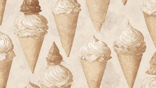 Seamless pattern with ice cream cones on old paper background