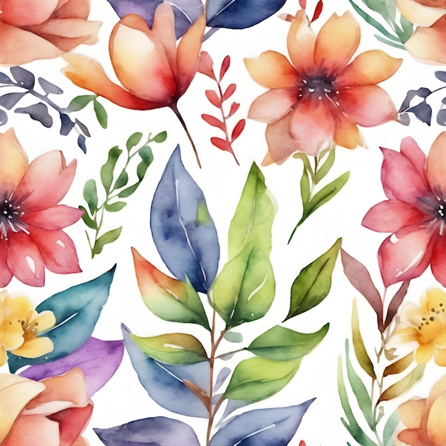 Seamless pattern with large flowers Watercolor hand painted isolated illustration
