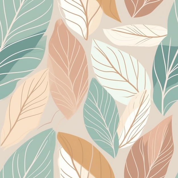 A seamless pattern with leaves on a beige background