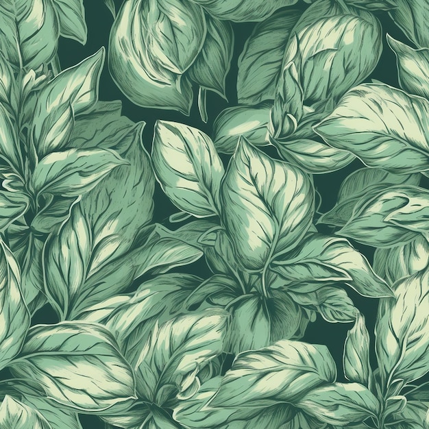 Seamless pattern with leaves on a dark background.