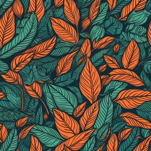 Seamless pattern with leaves on a dark background.