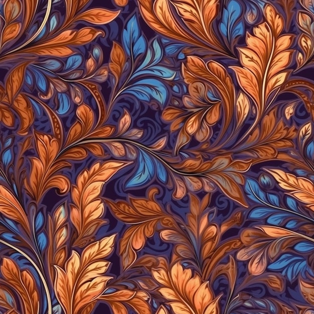 Seamless pattern with leaves on a dark background.