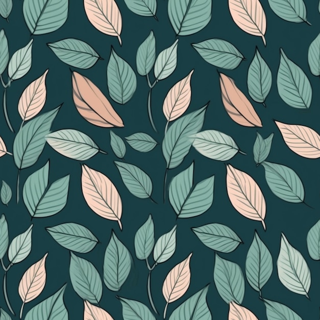 Seamless pattern with leaves on a dark background.