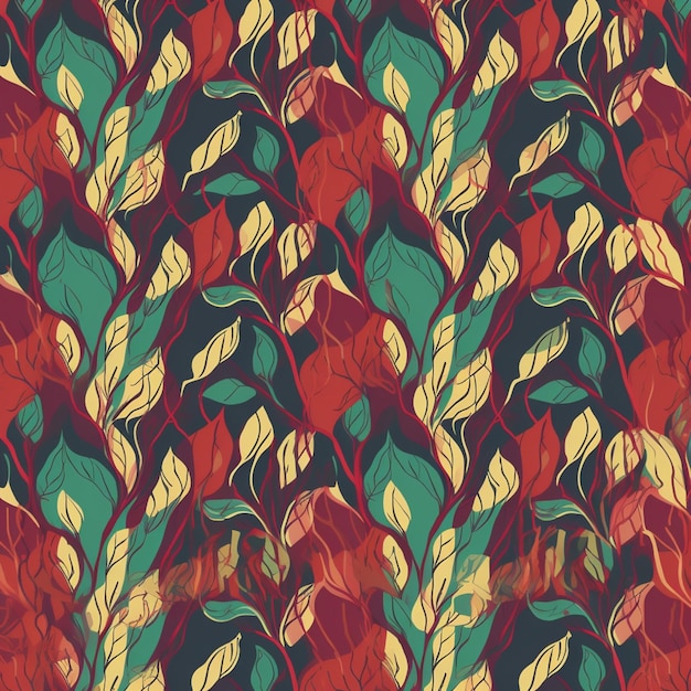 Seamless pattern with leaves on a dark background.