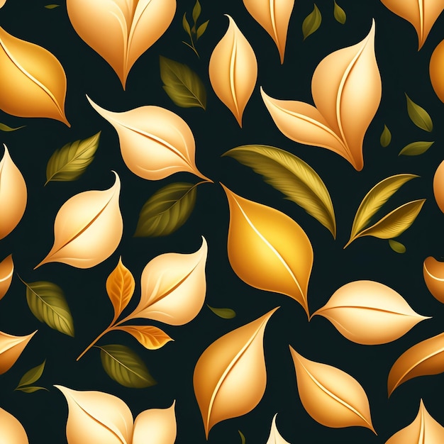 A seamless pattern with leaves and flowers.