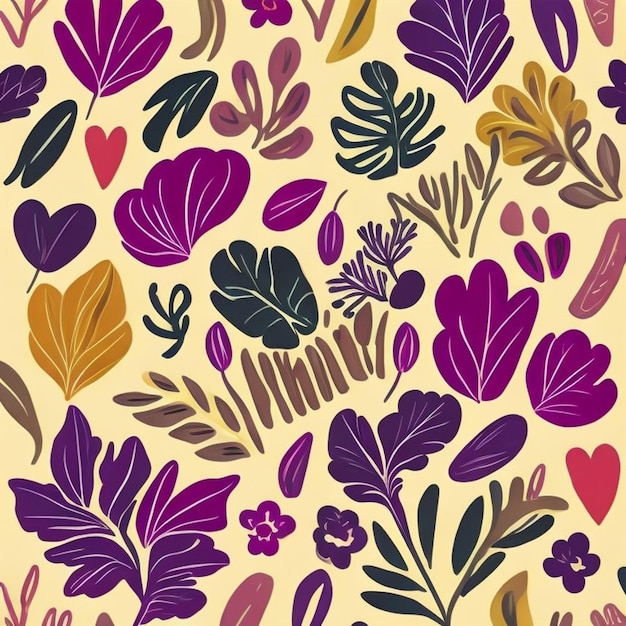 Photo a seamless pattern with leaves and flowers.