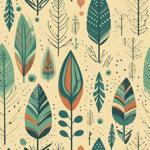 A seamless pattern with leaves and flowers.